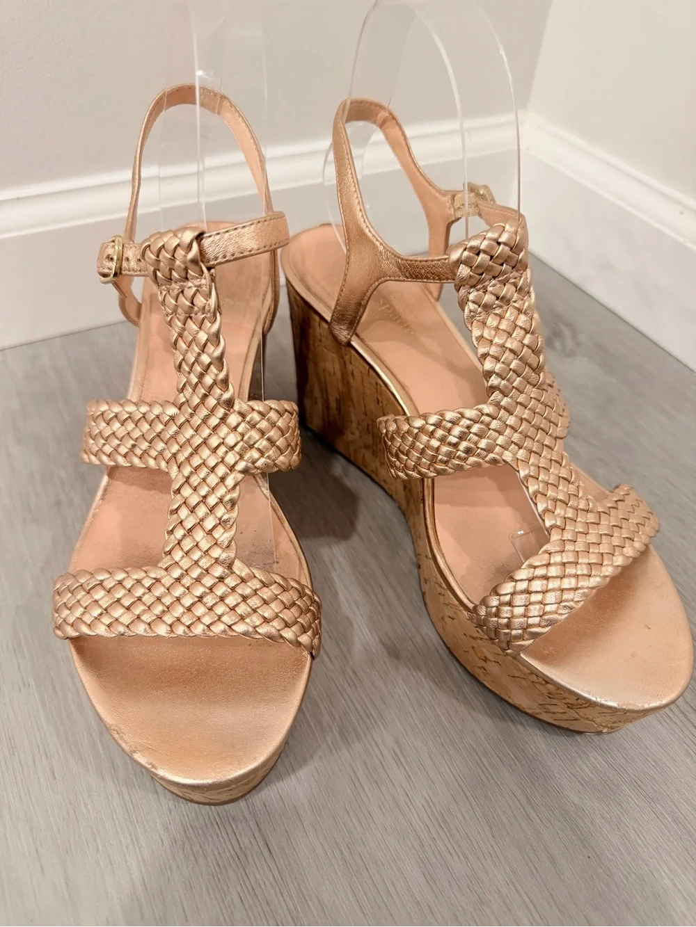 Kate Spade New York Rose Gold Tianna Woven Wedge Platform Sandals Size 8.5